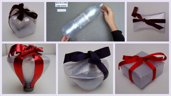 cajas de regalo con botellas de plástico reciclado creativo